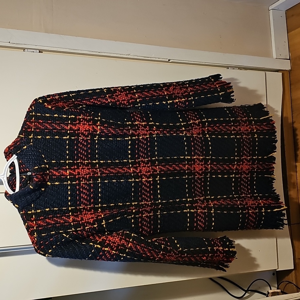 Tweed Tartan Fringe Hem Mock Neck Long Sleeve Body-con dress